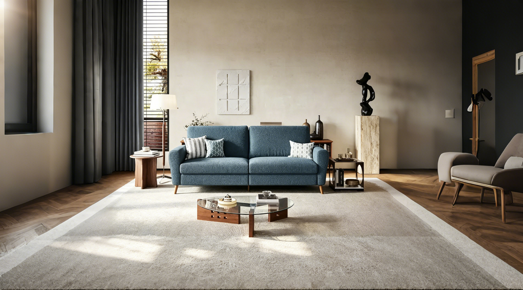 Canapé en laine d'agneau au design épuré, matériau doux en laine d'agneau, assise confortable, cadre durable, style élégant