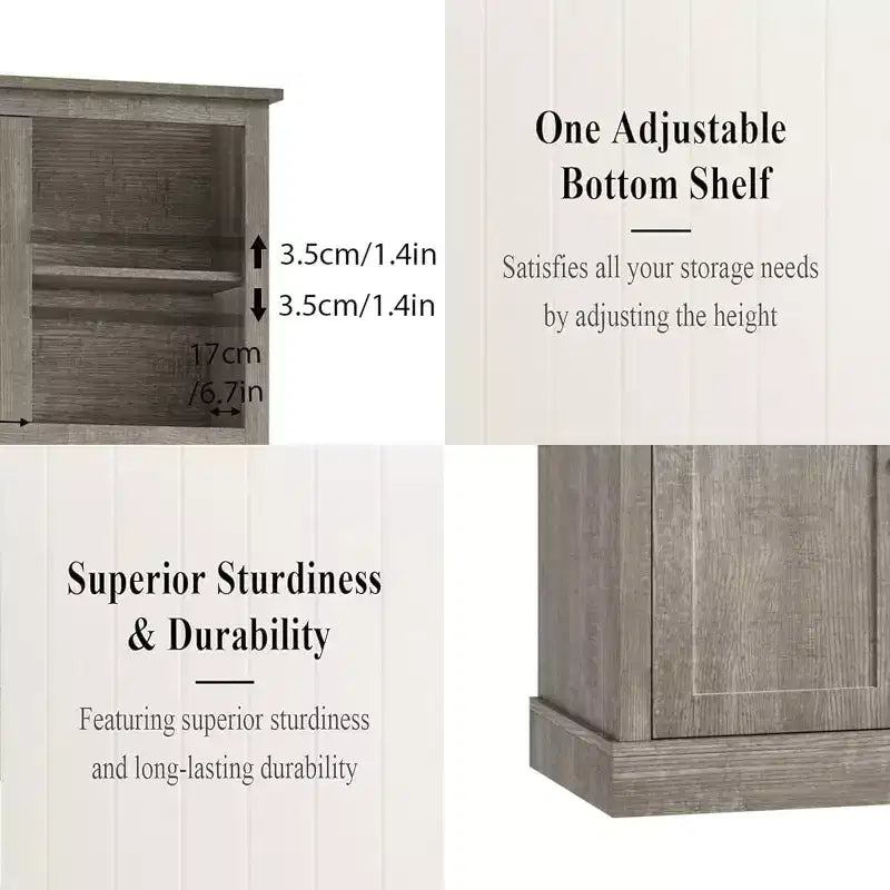 Armoire de cuisine 5 portes, garde-manger de 180 cm de haut avec support pour micro-ondes, armoire de cuisine moderne, gris rustique