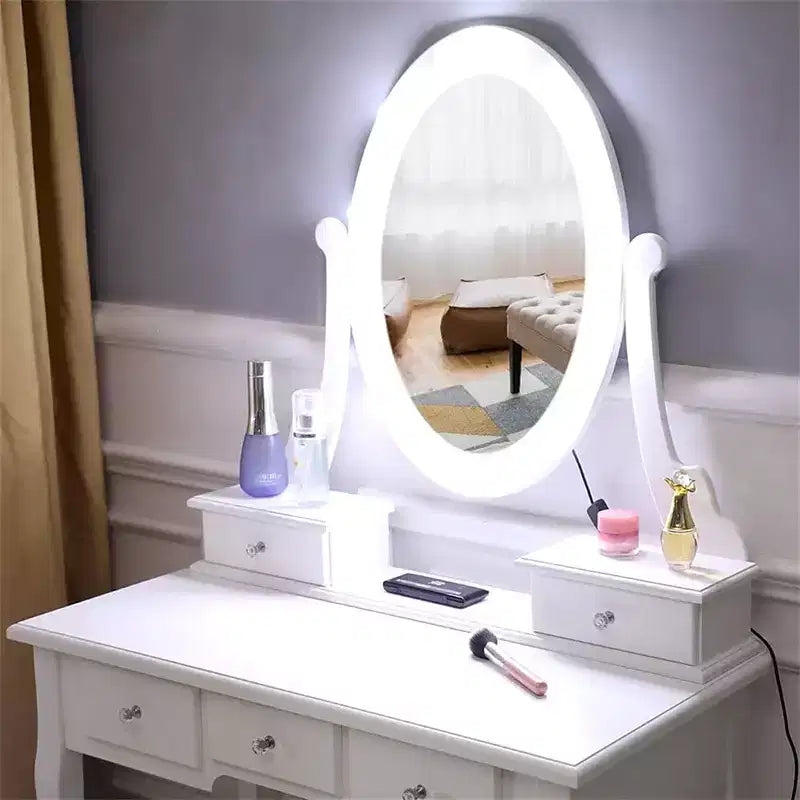 Coiffeuse 5 tiroirs avec miroir simple et ampoule, accessoires de maison