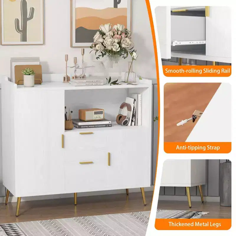 Meuble micro-ondes de 40 po, buffet de cuisine avec 2 tiroirs, 2 portes et étagères réglables pour la maison