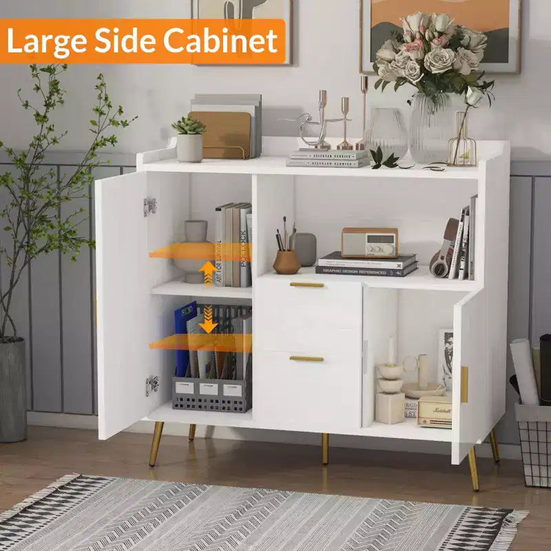 Meuble micro-ondes de 40 po, buffet de cuisine avec 2 tiroirs, 2 portes et étagères réglables pour la maison