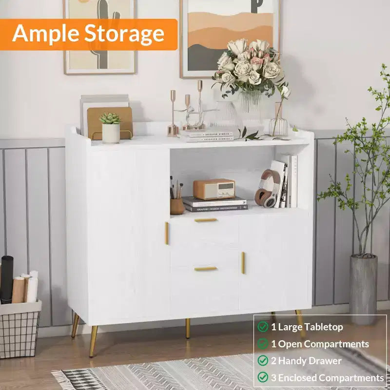 Meuble micro-ondes de 40 po, buffet de cuisine avec 2 tiroirs, 2 portes et étagères réglables pour la maison