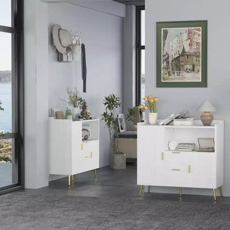 Meuble micro-ondes de 40 po, buffet de cuisine avec 2 tiroirs, 2 portes et étagères réglables pour la maison