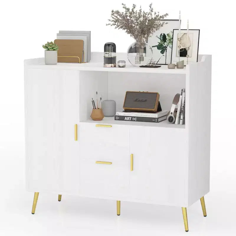 Meuble micro-ondes de 40 po, buffet de cuisine avec 2 tiroirs, 2 portes et étagères réglables pour la maison
