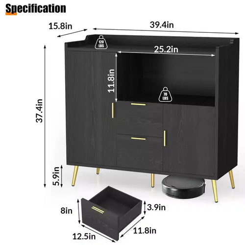 Meuble micro-ondes de 40 po, buffet de cuisine avec 2 tiroirs, 2 portes et étagères réglables pour la maison