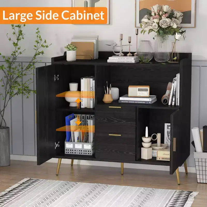 Meuble micro-ondes de 40 po, buffet de cuisine avec 2 tiroirs, 2 portes et étagères réglables pour la maison