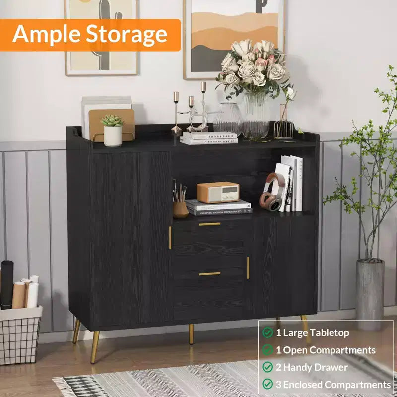 Meuble micro-ondes de 40 po, buffet de cuisine avec 2 tiroirs, 2 portes et étagères réglables pour la maison