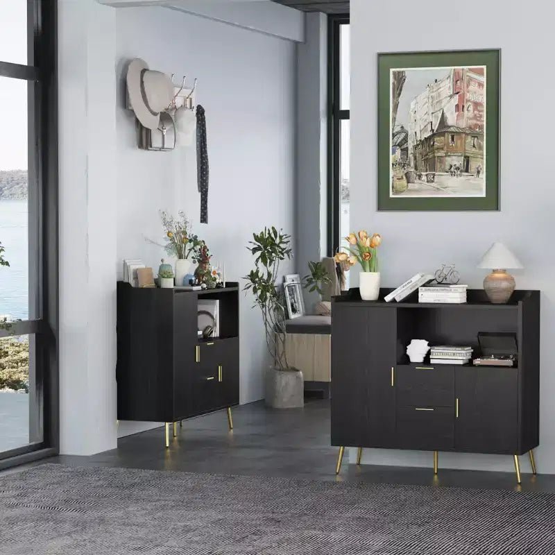 Meuble micro-ondes de 40 po, buffet de cuisine avec 2 tiroirs, 2 portes et étagères réglables pour la maison