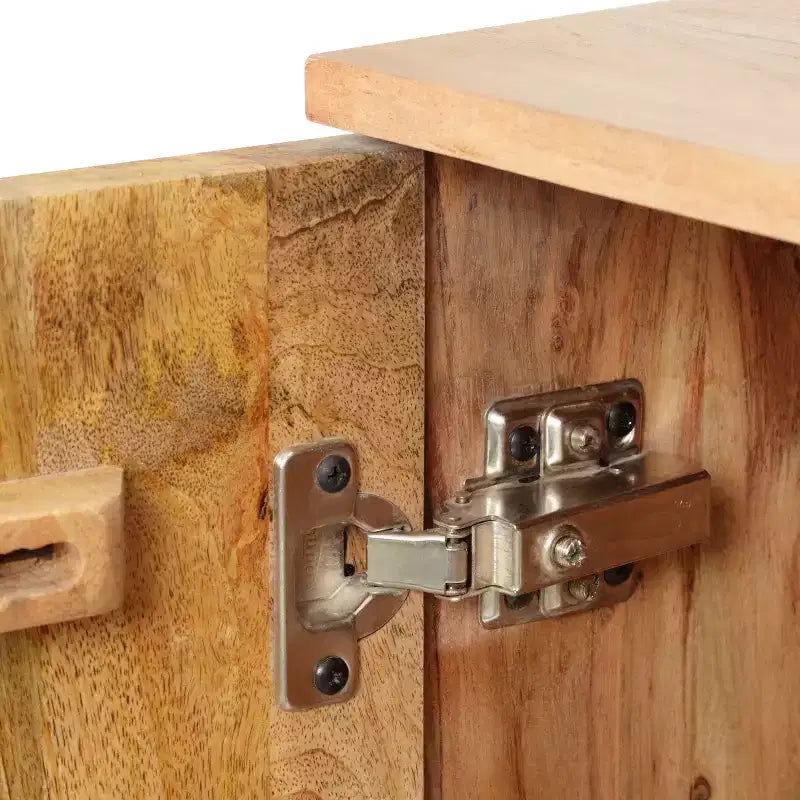 Buffet de rangement en bois d'acacia fait main avec accents floraux sculptés, 2 portes et étagères