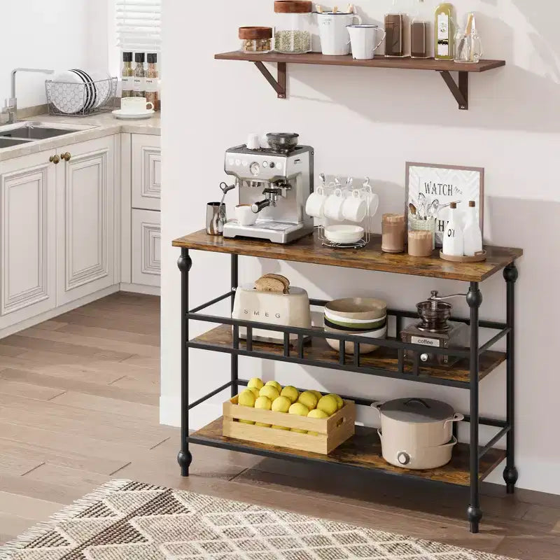 Console étroite de 43" à 3 niveaux avec étagères pour salon, couloir, chambre, marron rustique