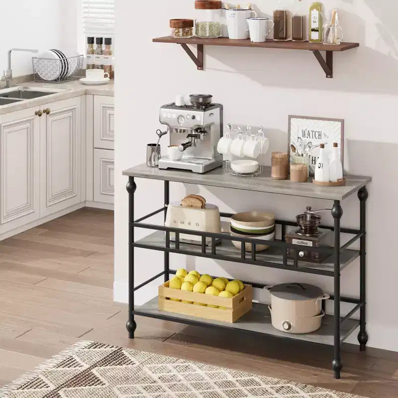 Console étroite de 43" à 3 niveaux avec étagères pour salon, couloir, chambre, marron rustique