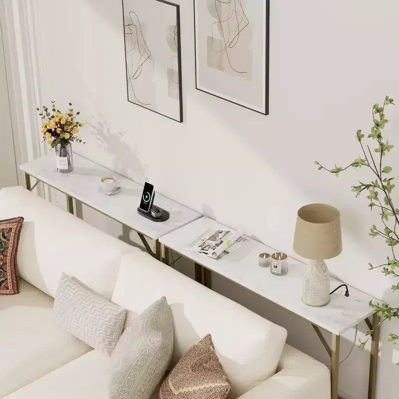 Console moderne avec station de charge intégrée, Table d'appoint derrière le canapé avec ports USB et prises