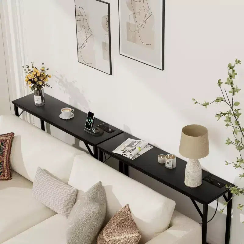 Console moderne avec station de charge intégrée, Table d'appoint derrière le canapé avec ports USB et prises