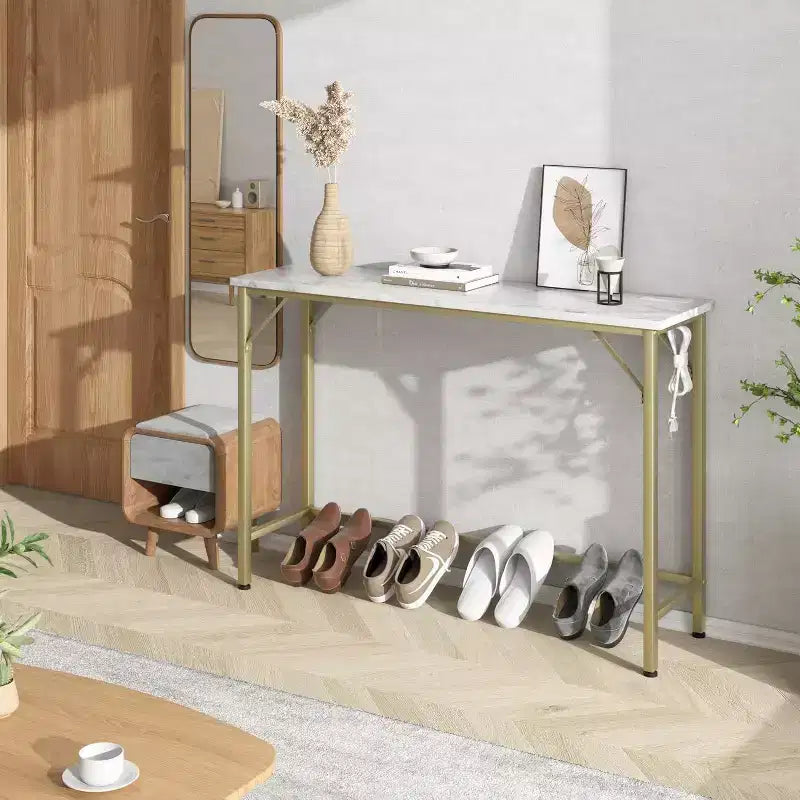 Console moderne avec station de charge intégrée, Table d'appoint derrière le canapé avec ports USB et prises