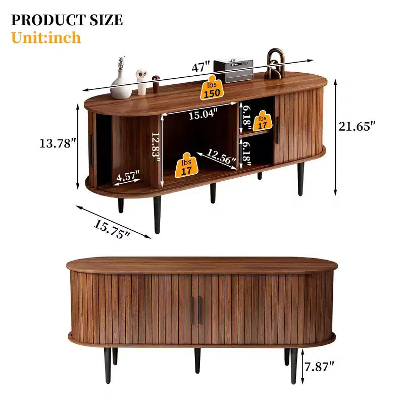 Meuble TV moderne en bois avec porte coulissante, 140 cm