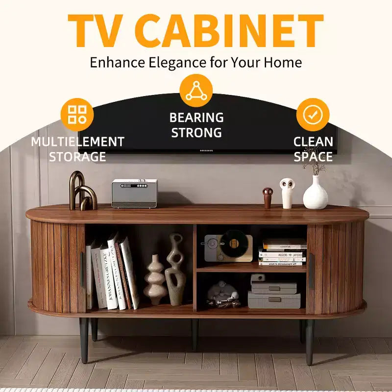 Meuble TV moderne en bois avec porte coulissante, 140 cm