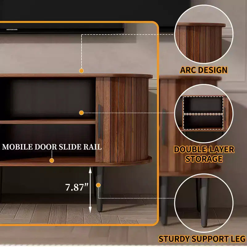 Meuble TV moderne en bois avec porte coulissante, 140 cm