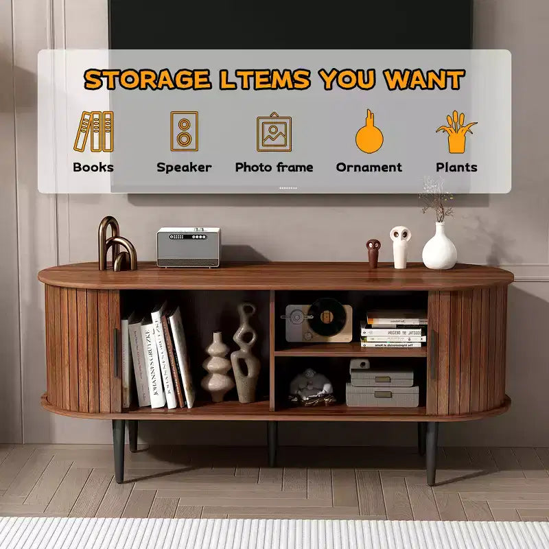 Meuble TV moderne en bois avec porte coulissante, 140 cm