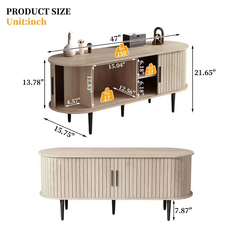 Meuble TV moderne en bois avec porte coulissante, 140 cm