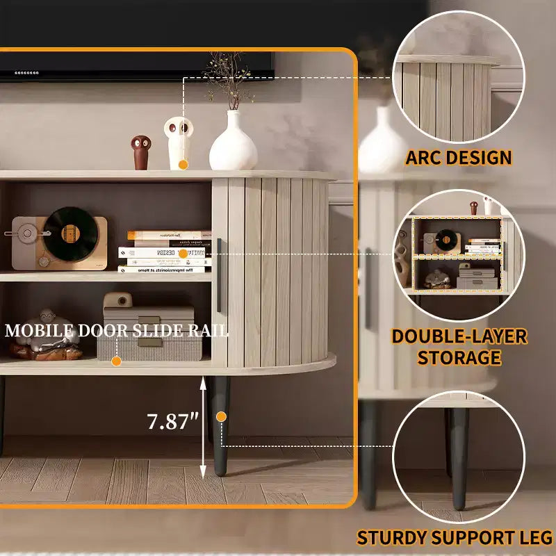 Meuble TV moderne en bois avec porte coulissante, 140 cm