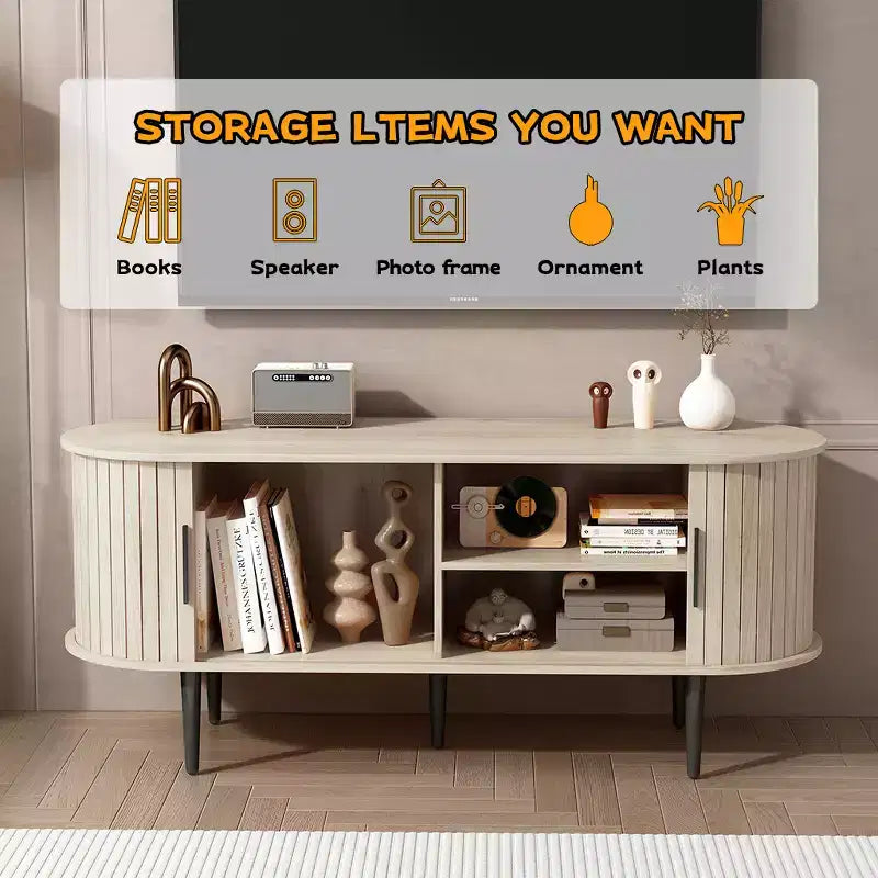 Meuble TV moderne en bois avec porte coulissante, 140 cm