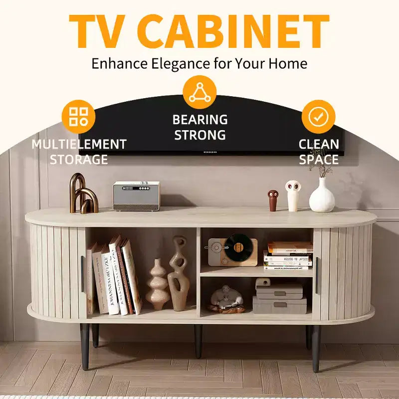 Meuble TV moderne en bois avec porte coulissante, 140 cm