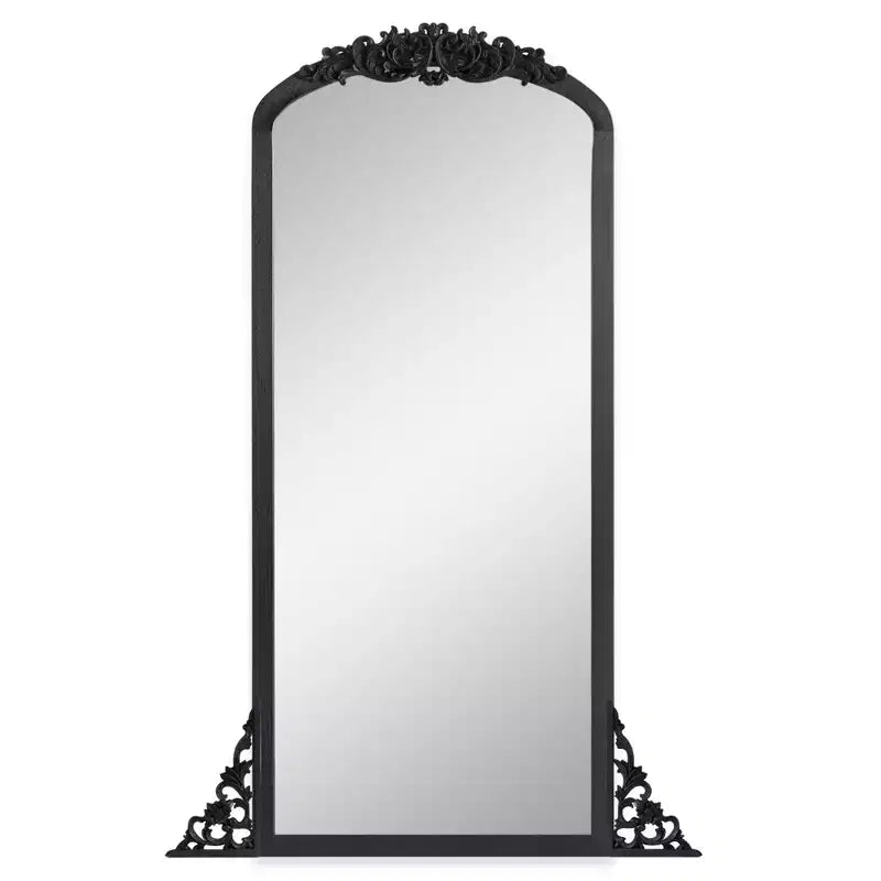 Miroir pleine longueur à cadre en bois massif arqué rustique 28"L x 67"H, noir