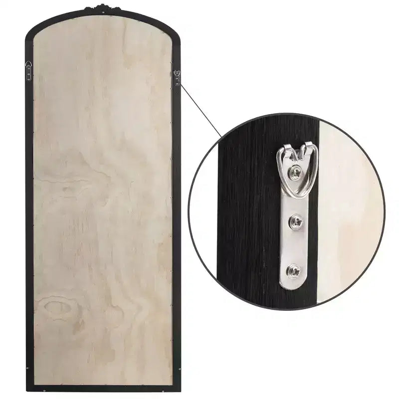 Miroir pleine longueur à cadre en bois massif arqué rustique 28"L x 67"H, noir