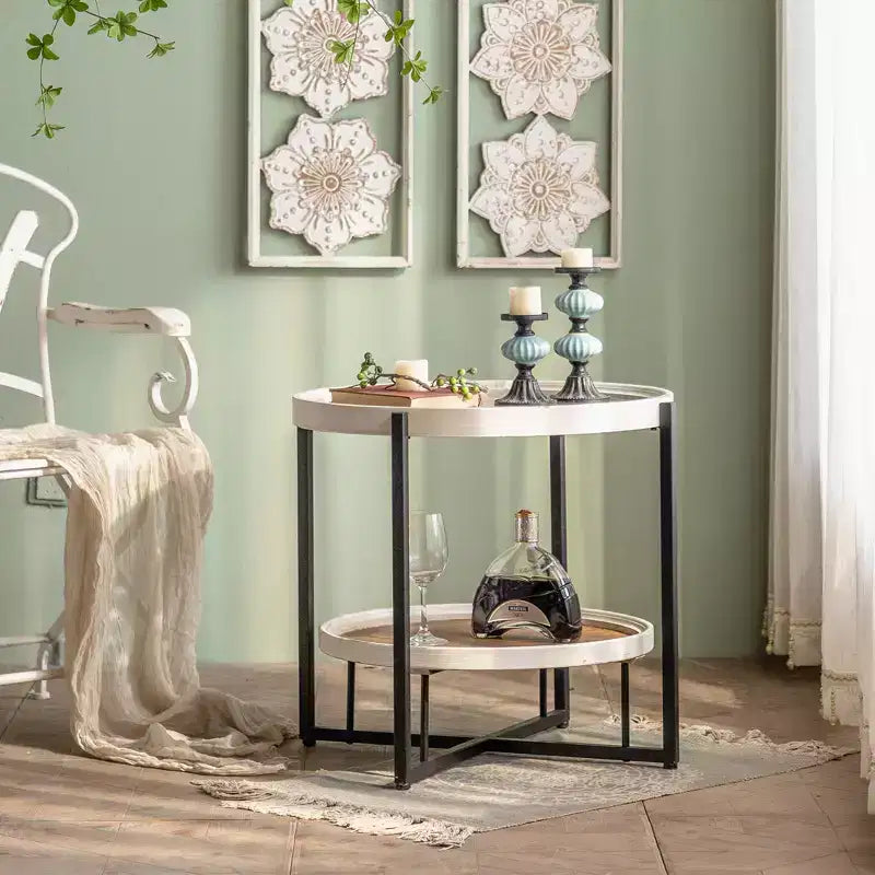 Table d'appoint à 2 niveaux avec plateau en verre et étagère de rangement, table d'appoint moderne pour chambre à coucher, décoration d'intérieur, patio