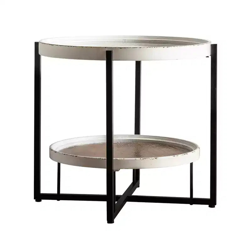 Table d'appoint à 2 niveaux avec plateau en verre et étagère de rangement, table d'appoint moderne pour chambre à coucher, décoration d'intérieur, patio