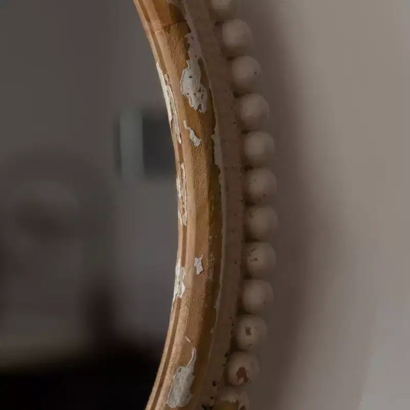 Miroir Mural Plat en Bois, Style Bohème Arqué avec Cadre en Bois Naturel