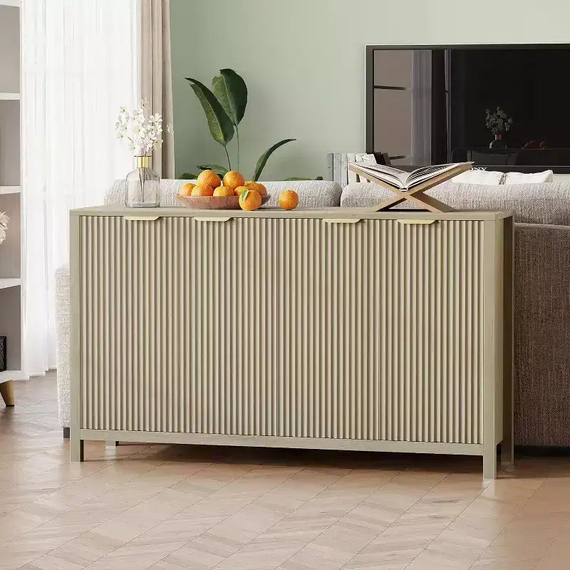 Buffet bahut cannelé, meuble de rangement moderne à 4 portes avec étagères réglables pour cuisine, salle à manger, salon ou entrée