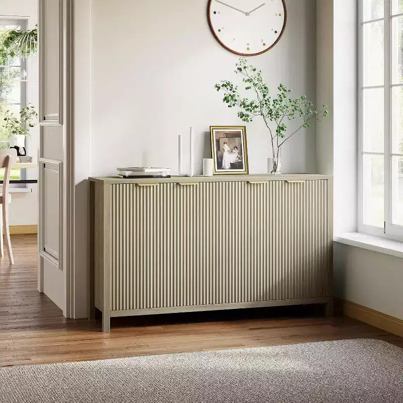 Buffet bahut cannelé, meuble de rangement moderne à 4 portes avec étagères réglables pour cuisine, salle à manger, salon ou entrée