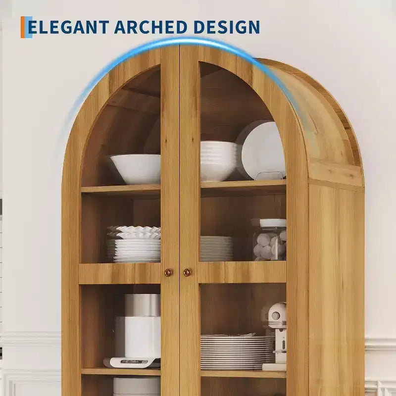 Meuble de rangement haut de cuisine de style campagnard avec tiroirs, étagères réglables et portes en acrylique, chêne clair