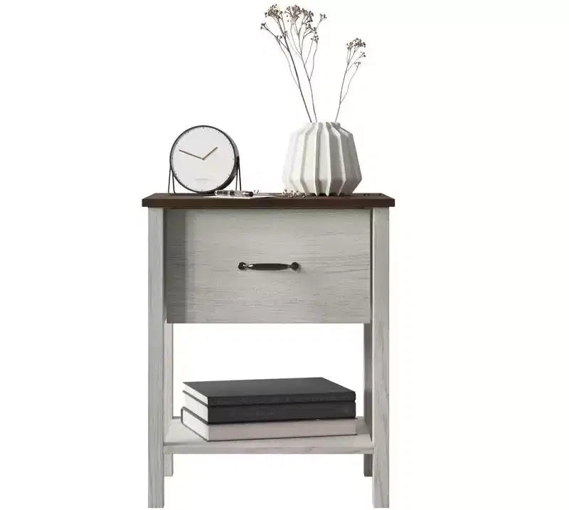 Table de chevet contemporaine avec tiroir et étagère ouverte, chêne blanc