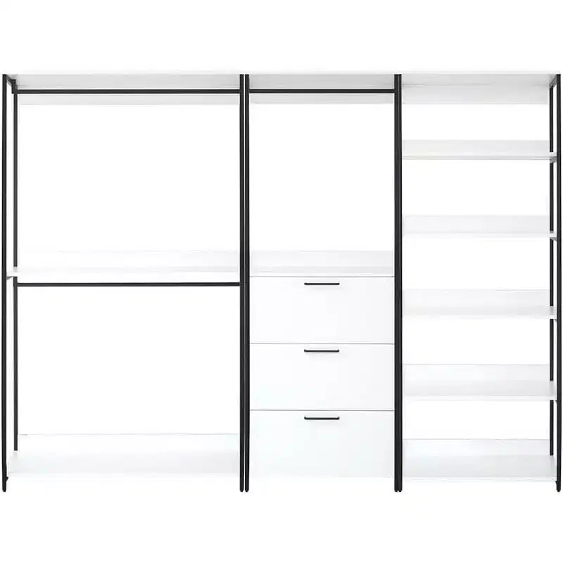 77.7 po (H) x 111 po (L) Système de rangement autoportant en bois composite blanc avec bacs de rangement