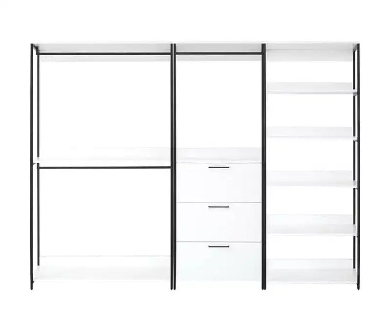 77.7 po (H) x 111 po (L) Système de rangement autoportant en bois composite blanc avec bacs de rangement