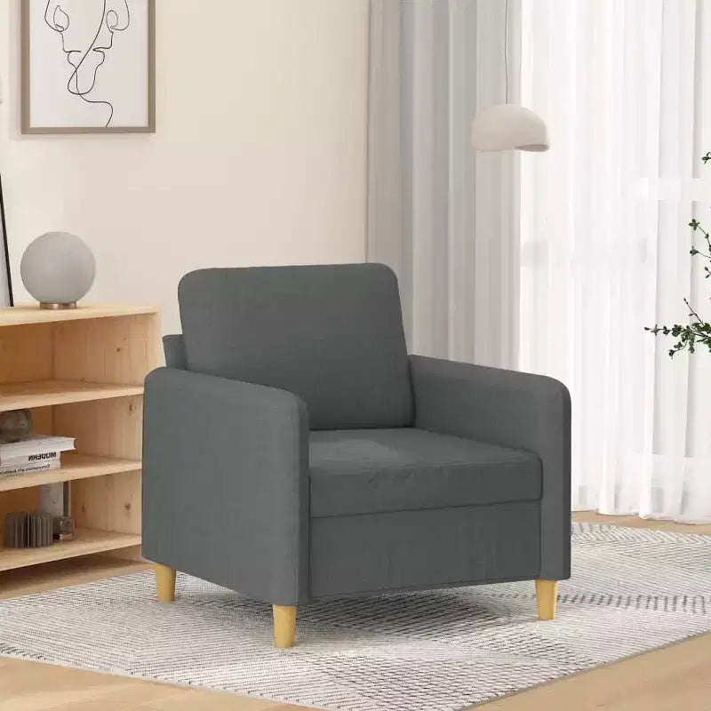 Fauteuil rembourré simple pour salon, tissu gris foncé, 60 cm
