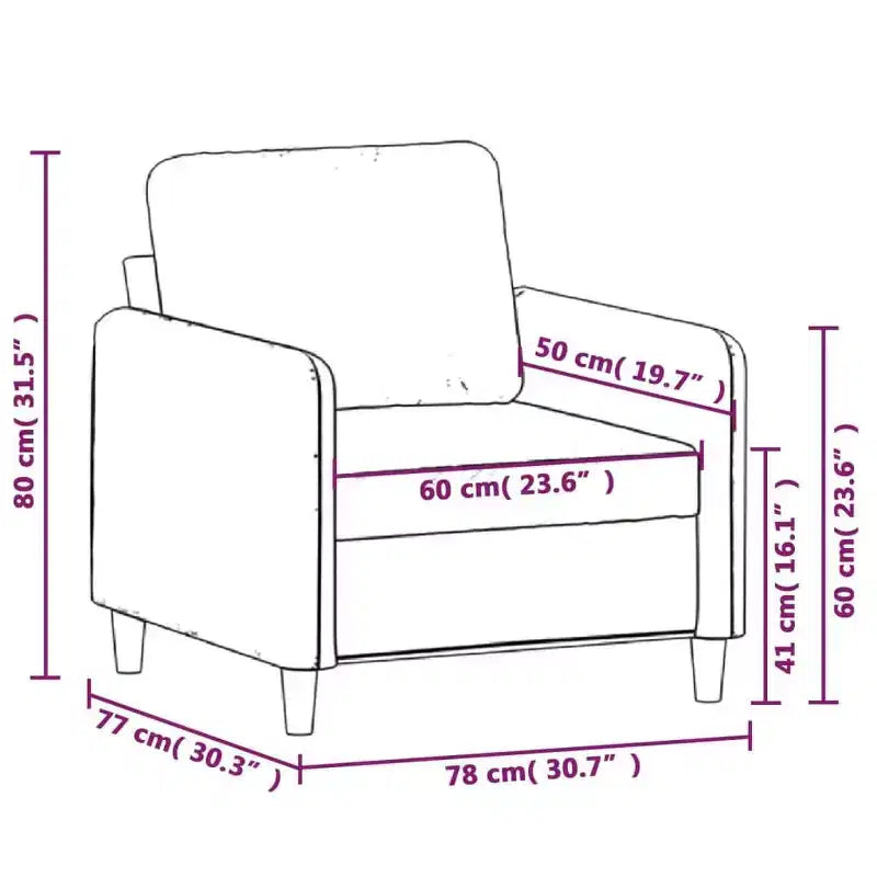Fauteuil rembourré simple pour salon, tissu gris foncé, 60 cm