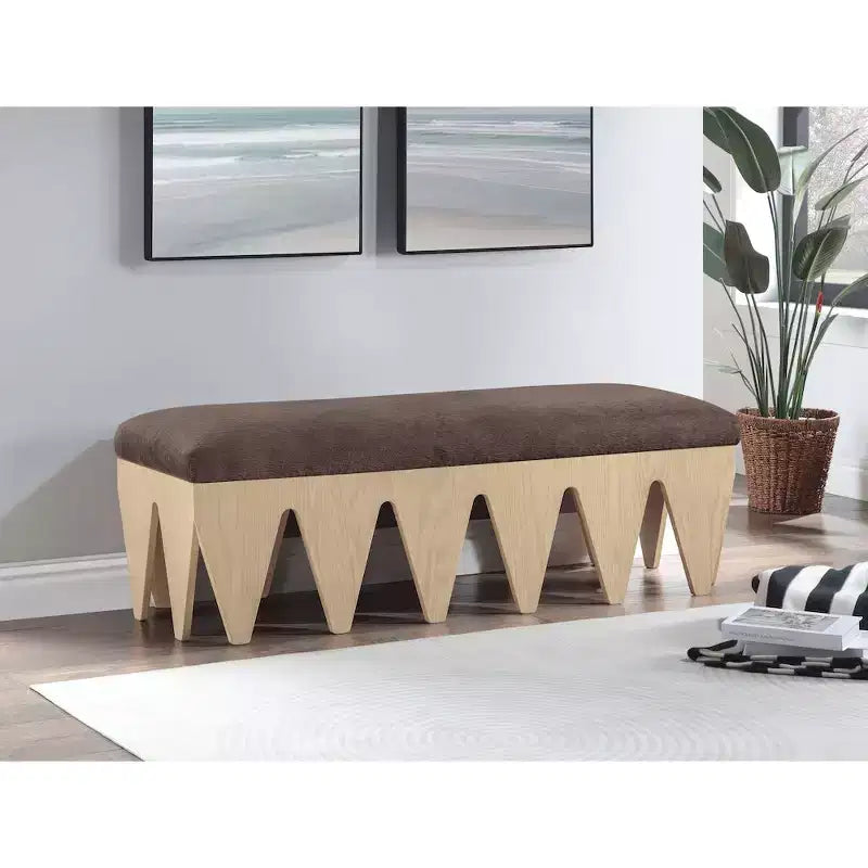 Banc rembourré en velours avec base en placage de chêne Art déco
