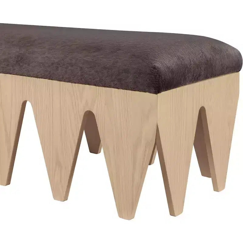 Banc rembourré en velours avec base en placage de chêne Art déco