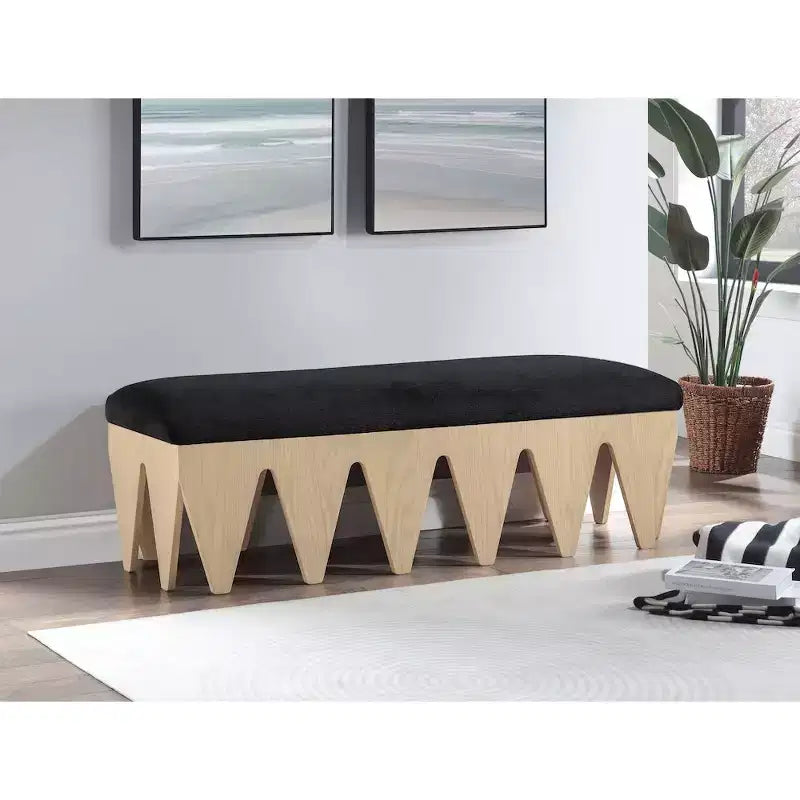 Banc rembourré en velours avec base en placage de chêne Art déco