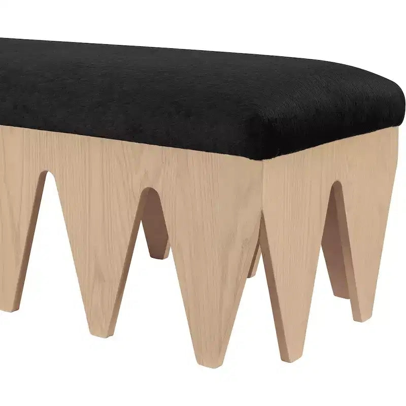 Banc rembourré en velours avec base en placage de chêne Art déco