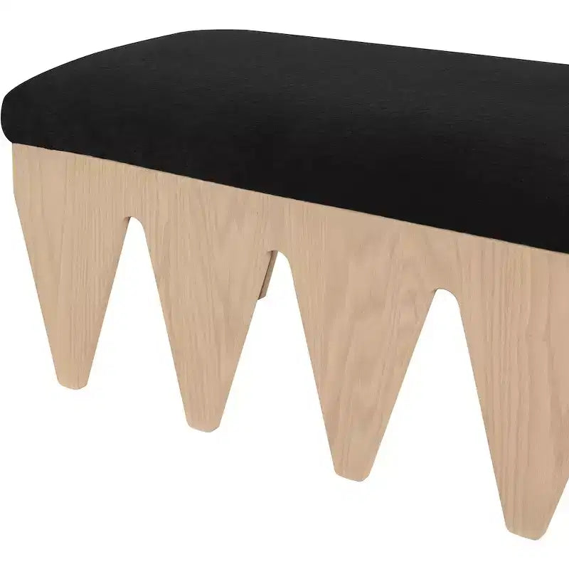 Banc rembourré en velours avec base en placage de chêne Art déco