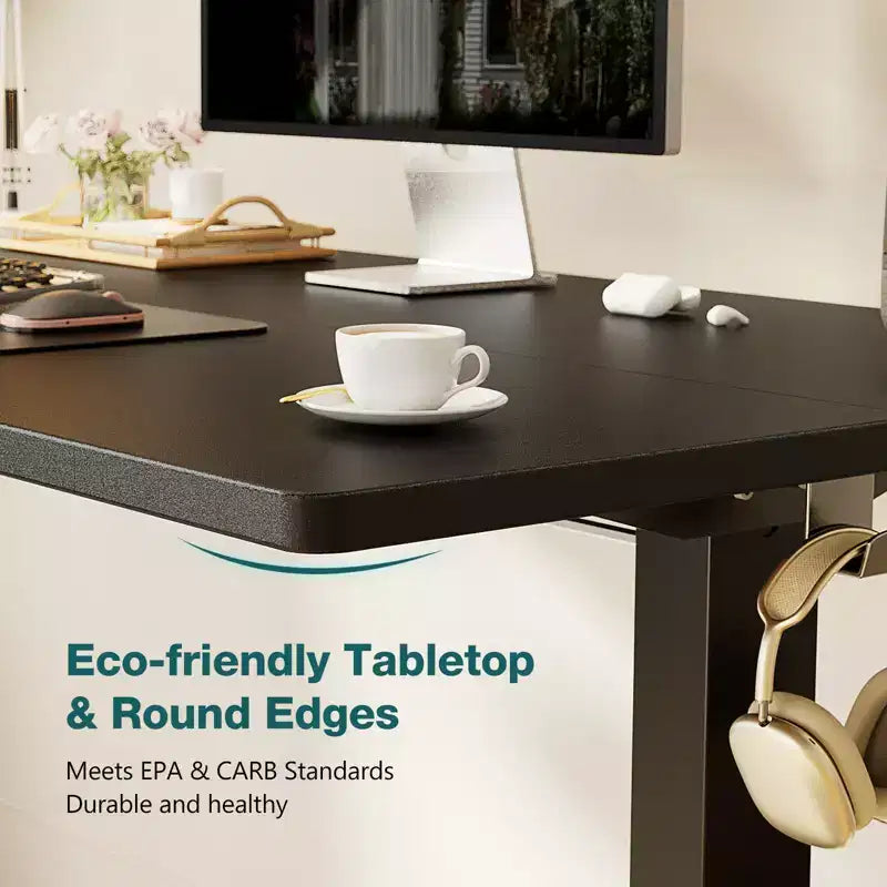Bureau debout électrique ergonomique à hauteur réglable avec cadre en métal en T et préréglages de mémoire, 140 x 60 cm, noir