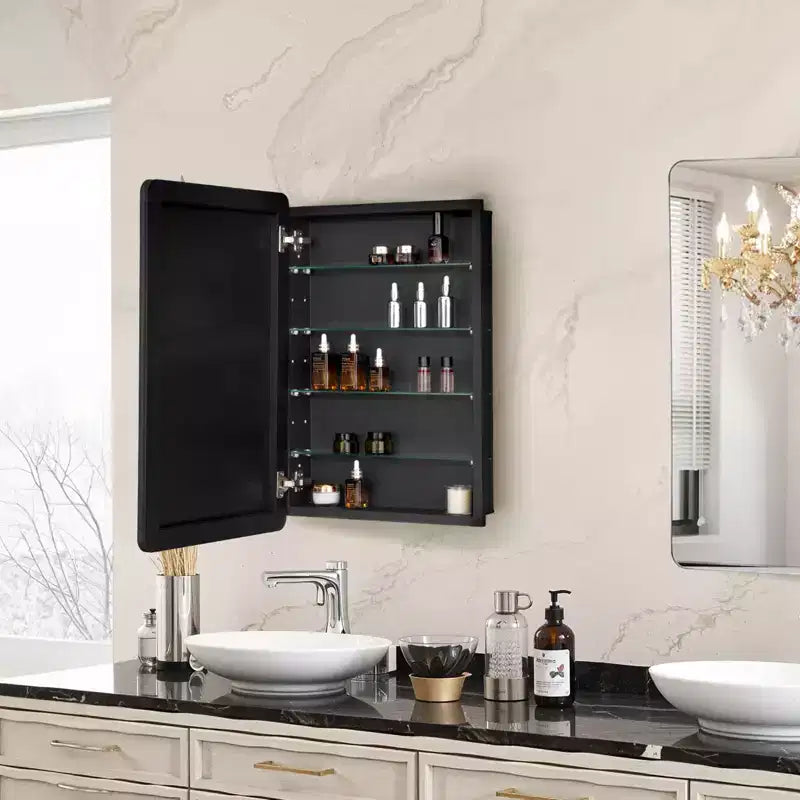 Armoire de toilette 20 x 30 pouces avec miroir, cadre en aluminium, étagères réglables à 4 niveaux, noire