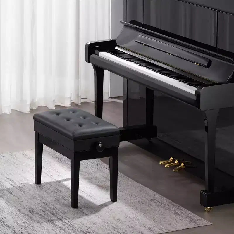 Banc de piano 56 x 33 cm, Siège de clavier à hauteur réglable 49-58 cm, Coussin rembourré et Compartiment de rangement, Noir