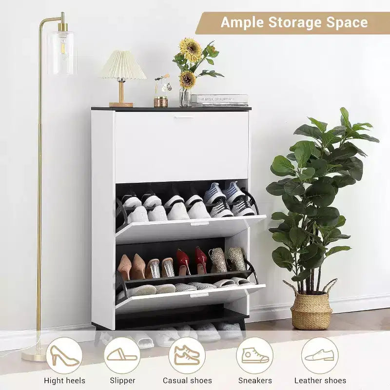 Meuble à chaussures d'entrée avec 3 tiroirs basculants, meuble de rangement à chaussures étroit sur pied