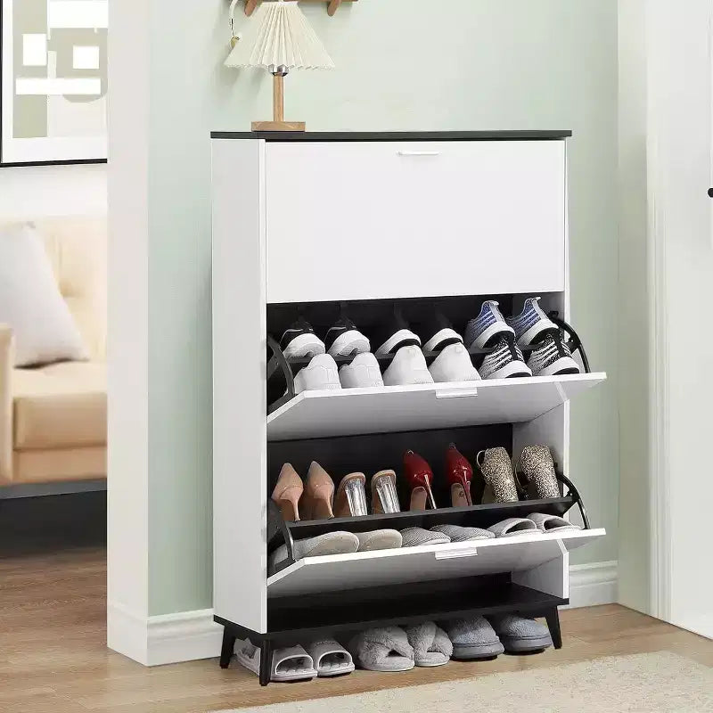 Meuble à chaussures d'entrée avec 3 tiroirs basculants, meuble de rangement à chaussures étroit sur pied