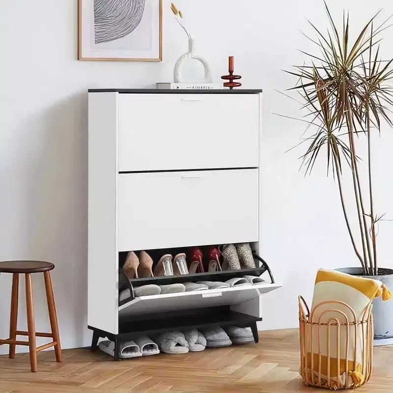 Meuble à chaussures d'entrée avec 3 tiroirs basculants, meuble de rangement à chaussures étroit sur pied
